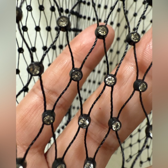 Dolls Kill Black Mesh Rhinestone Crop Top - Picture 8 of 10
